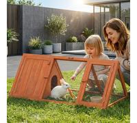 PawHut Rabbit Hutch, Wooden Guinea Pig Hutch with Run and Doors - Fir Wood, Wire Mesh - Orange - 1
