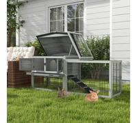 PawHut Rabbit Hutch Outdoor, Wooden Guinea Pig Hutch with Run, Openable Roof, Pull-Out Tray, Ramp for 1-2 Rabbits, 150 x 52.5 x 68 cm, Grey