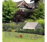 Pawhut Rabbit Run Guinea Pig Cage With Cover, Beige