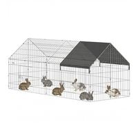 PawHut Rabbit Run Playpen Rectangular with Pitched Roof & Lockable Doors, 180L x 75W x 75H cm, Protective Cover, Small Animal Play Pen, Chicken Coop, Guinea Pig Tortoise Pen Outdoor Indoor, Black