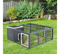 Pawhut Rabbit Run Small Animal Hutch Guinea Pig House In Grey Grey