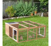 Pawhut Rabbit Run Small Animal Hutch Guinea Pig House In Natural Natural