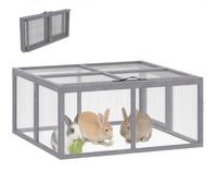 Pawhut Rabbit Run Wooden Rabbit Hutch Cage 6ft with Wire Mesh, Openable Roof, Play Space for Outdoor, 110 x 105 x 50 cm, Grey
