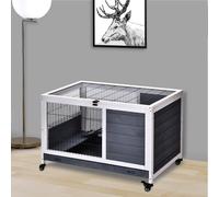 PawHut Rabbits Indoor Fir Wood Lift-Top Hutch-Grey and White