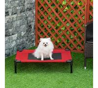 PawHut Raised Dog Bed Cat Elevated Lifted Portable Camping w/ Metal Frame Black and Red (Medium) Red