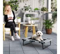 PawHut Raised Dog Bed, Portable Elevated Pet Cot with Breathable Mesh for Indoor Outdoor, for Small Medium Dogs, 75 x 51 x 18 cm, Light Grey Light Grey