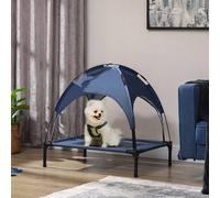 PawHut 61cm Elevated Dog Bed Cooling Raised Pet Cot UV Protection Canopy Blue