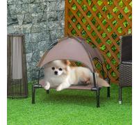 PawHut 76cm Elevated Dog Bed Cooling Raised Pet Cot UV Protection Canopy Coffee