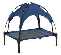 PawHut Raised Dog Bed Waterproof Elevated Pet Cot with Breathable Mesh UV Protection Canopy Blue