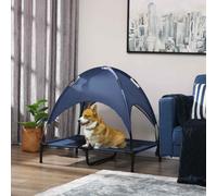 PawHut 92cm Elevated Dog Bed Cooling Raised Pet Cot UV Protection Canopy Blue