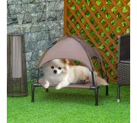 PawHut Raised Dog Bed Waterproof Elevated Pet Cot with Breathable Mesh UV Protection Canopy Brown, for Small Dogs, 61 x 46 x 62cm Brown