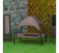 PawHut Raised Dog Bed Waterproof Elevated Pet Cot with Breathable Mesh UV Protection Canopy Coffee