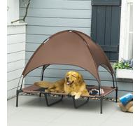 PawHut Raised Dog Bed Waterproof Elevated Pet Cot with Breathable Mesh UV Protection Canopy Coffee