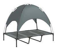 PawHut 122cm Elevated Dog Bed Cooling Raised Pet Cot UV Protection Canopy Grey