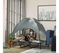 PawHut 122cm Elevated Dog Bed Cooling Raised Pet Cot UV Protection Canopy Grey