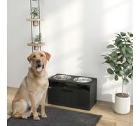 PawHut Raised Dog Bowl, Elevated Dog Bowls w/ Slow Feeder Dog Bowl, Black, Black