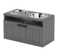 Pawhut Raised Dog Bowl, Elevated Dog Bowls With Slow Feeder Mat, Grey Grey