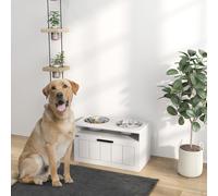 PawHut Raised Dog Bowl, Elevated Dog Bowls w/ Slow Feeder Dog Bowl, White, White