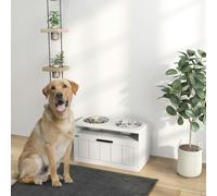 PawHut White Raised Elevated Dog Bowl with Slow Feeder Mat