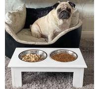 PawHut Raised Dog Bowl Feeding Bowls with Stand for Extra Small and Small Dogs Elevated Pet Bowls Water Food Feeder 44L x 24W x 15H cm - White White