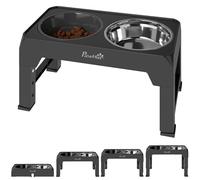 PawHut Raised Dog Bowl, Foldable Elevated Dog bowls with Slow Feeder and Stainless Steel Feeder, 4 Adjustable Heights Pet Feeding Station for Small Medium Large Breeds, Black