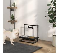 Pawhut Raised Dog Bowl, Elevated Dog Bowls W/ 2 Stainless Steel Bowls - Black Black