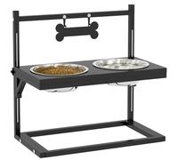 Pawhut Raised Dog Bowl, Elevated Dog Bowls W/ 2 Stainless Steel Bowls - Black Black