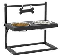 Pawhut Raised Dog Bowl, Elevated Dog Bowls W/ 2 Stainless Steel Bowls - Black Black