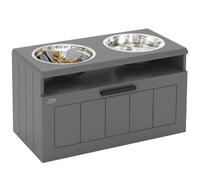 PawHut Raised Dog Bowl with Slow Feeder Drawer for Extra Large Dogs Grey