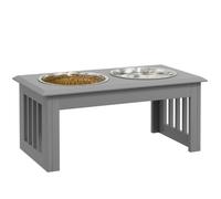 PawHut Raised Dog Bowl Feeding Bowls with Stand for Medium Dogs Elevated Pet Bowls Water Food Feeder 58L x 31W x 25H cm - Grey