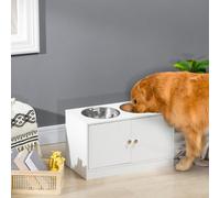 Pawhut Raised Dog Bowls For Large Dogs Feeding Station W/ Stand, Storage - White