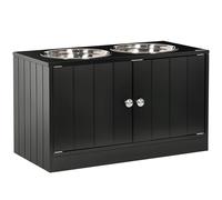 PawHut Raised Dog Bowls for Large Dogs Pet Feeding Station w/Stand, Storage, Two Stainless Steel Bowls - Black