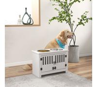 PawHut Raised Dog Bowls for Large Dogs, Pet Feeding Station, Doors with Latch, Storage Cabinet, Two Stainless Steel Bowls - White White