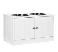 Pawhut Raised Dog Bowls For Large Dogs Feeding Station Two Stainless Steel Bowls In White White