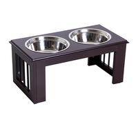 PawHut Stainless Steel Raised Dog Feeding Bowls with Stand for Extra Small and Small Dogs Elevated Twin Pet Bowls Water Food Feeder 58L x 31W x 25H cm - Brown