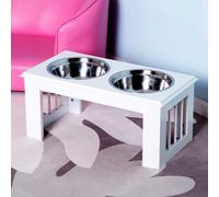 PawHut Stainless Steel Raised Dog Feeding Bowls with Stand for Extra Small and Small Dogs Elevated Twin Pet Bowls Water Food Feeder 58L x 31W x 25H cm - White