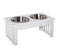 Pet Feeder Raised Elevated Stainless Steel Bowls Stand Food Water PawHut White One Size