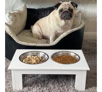 Pawhut Raised Dog Bowls Pet Feeder Raised Elevated Stainless Steel Food White