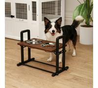 PawHut Raised Dog Bowls with 4 Heights Adjustable and 3 Adjustable Angles - 48L x 26W x 36.5H cm - Brown - Steel, Stainless Steel, Plywood