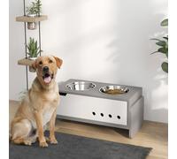 PawHut Raised Dog Bowls with Stand, 3 Height Adjustable Dog Feeding Storage Station with Slow Feeder Mat, 2 x 2000mL Stainless Steel Bowls for Medium to Extra Large Dogs - Grey Grey
