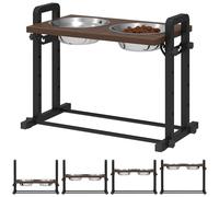 PawHut Raised Dog Bowls with Stand, 4 Heights Adjustable Elevated Dog Bowls with 2 Stainless Steel Bowls, Pet Feeding Station with 3 Adjustable Angles for Small, Medium & Large Breeds, Brown