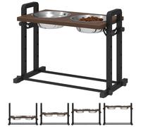 PawHut Raised Dog Bowls with Stand 4 Heights Adjustable Large Breeds Brown | Elevated Dog Bowls, 2 Stainless Steel Bowls, Pet Feeding Station, 3 Adjustable Angles, Small & Medium Breeds