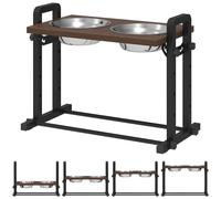 PawHut Raised Dog Bowls with Stand, 4 Heights Adjustable Pet Feeder with 3 Adjustable Angles for Small, Medium & Large Breeds, Brown