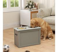 PawHut Raised Pet Bowls w Storage Two Stainless Bowls Elevated Base Grey