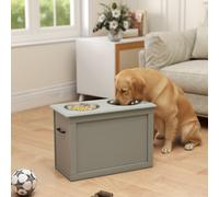 Pawhut Raised Pet Bowls W/ Storage, Two Stainless Bowls, Elevated Base In Grey Grey