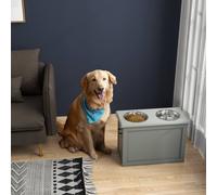 PawHut Raised Pet Bowls w/ Storage - Two Stainless Bowls - Elevated Base - Grey | TJ Hughes