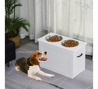 PawHut Raised Dog Bowls, Pet Feeding Storage Station with Two Stainless Steel Bowls, Base, for Large Dogs, White