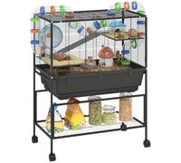 PawHut Rat Cage on Wheels, 3 Tier, 17 cm Deep Tray, for Syrian Hamsters | Large Hamster Cage, Storage Shelf, Big Exercise Wheel, Tube System, Hut, Platforms, Ramps, Water Bottle, Food Dish, for Rats