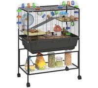 PawHut Rat Cage on Wheels, 3 Tier Large Hamster Cage with 17 cm Deep Tray, Storage Shelf, Big Exercise Wheel, Tube System, Hut, Platforms, Ramps, Water Bottle, Food Dish, for Syrian Hamsters, Rats