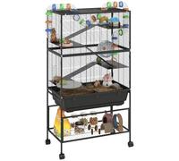 PawHut Rat Cage on Wheels, 5 Tier, 17 cm Deep Tray, for Syrian Hamsters | Large Hamster Cage, Storage Shelf, Big Exercise Wheel, Tube System, Hut, Platforms, Ramps, Water Bottle, Food Dish, for Rats